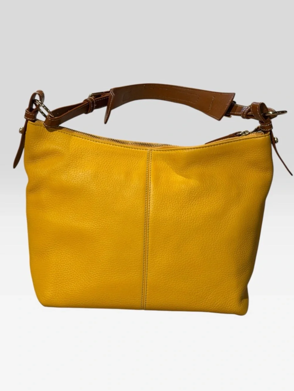 Dooney & Bourke Yellow Pebble Leather Hobo Bag Brown Trim Large Shoulder